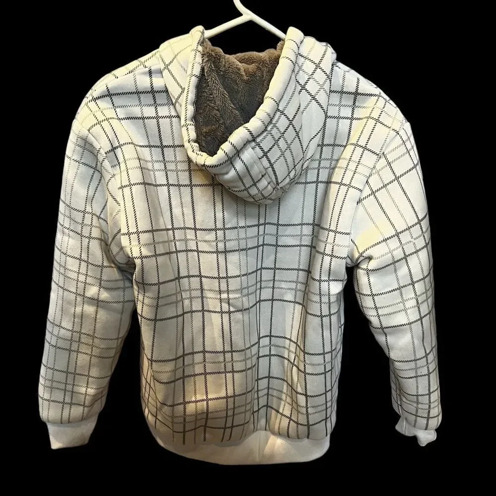 Architect Jean Co.Hooded jacket, white with grey stripes, L(14-16) full zip